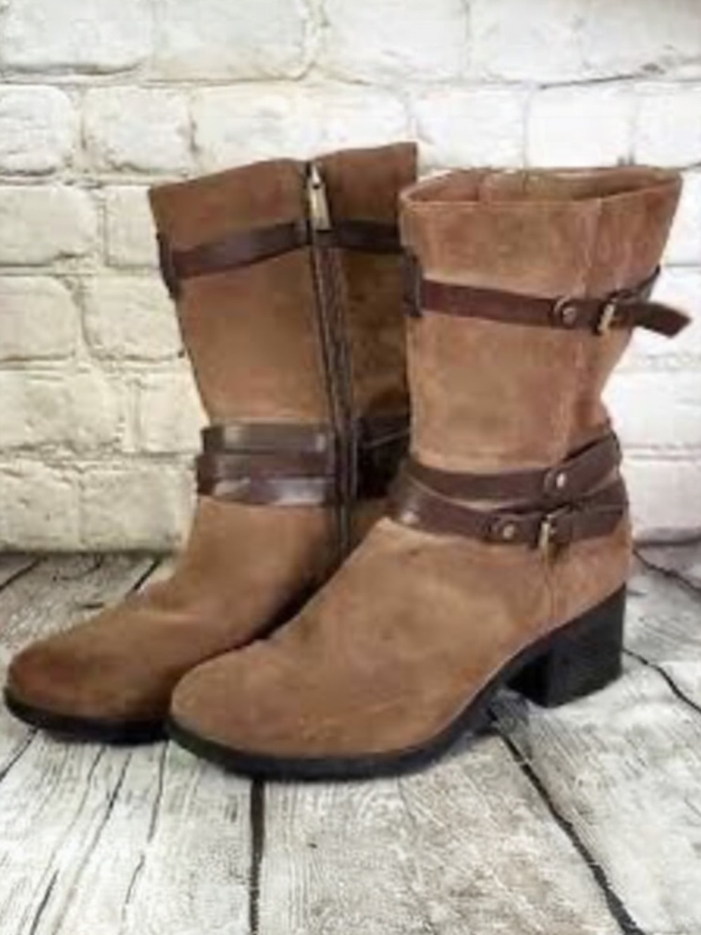 Bandolino Ursal Brown Suede Leather Buckle Mid-Calf Boots, 7, NWT
